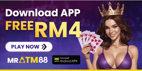 MRATM88 mobile app download banner prompting users to download now and claim a free RM4 credit to start playing.