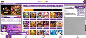 Full screenshot of the MRATM88 homepage interface, showing current games and promotional offers.