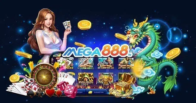 Mega888 slot game graphic with dragon and cards, ideal for players claiming Free Credit No Deposit Mega888.