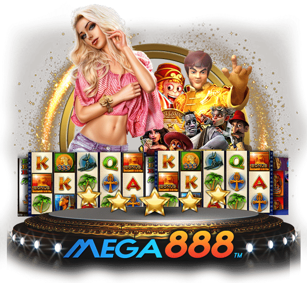MrATM88 Mega888 slot game compilation graphic of various characters and reels for claiming Free Credit No Deposit Mega888.