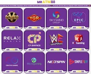 Screenshot of MrATM88's gaming lobby featuring top providers like Microgaming and CP.Games for access to Link Slot Free Credit.