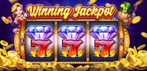 Graphic of a winning slot machine screen, showing three '7' symbols and a 'Winning Jackpot' title, relevant to Link Slot Free Credit offers.