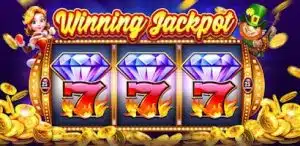 Graphic of a winning slot machine screen, showing three '7' symbols and a 'Winning Jackpot' title, relevant to Link Slot Free Credit offers.