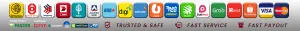 MRATM88 e-wallet and bank payment gateway with FAST PAYOUT and TRUSTED & SAFE logos, supporting superior withdrawal speed over Happy88.