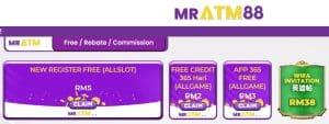 MRATM88 free bonus compilation: RM5, RM2, RM3, and Wira Invitation RM38, highlighting superior value over Happy88 offers.