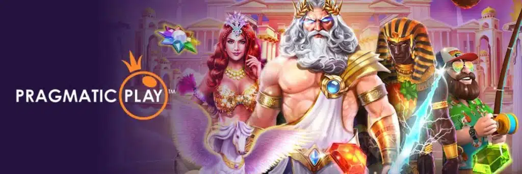 Pragmatic Play slots provider banner featuring their popular game characters, available at MrATM88 with a link slot free kredit rm5 offer.