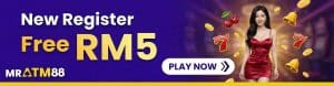 Sign up now at MRATM88 to get Free RM5 credit for slot games