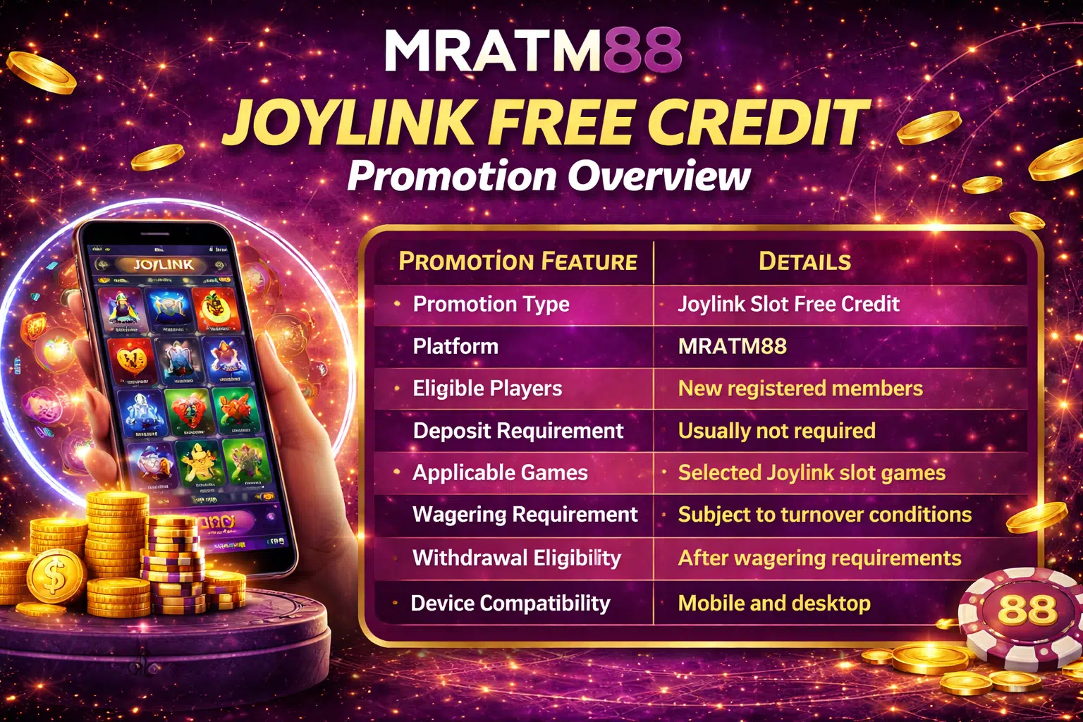 Joylink free credit promotion overview for mratm88