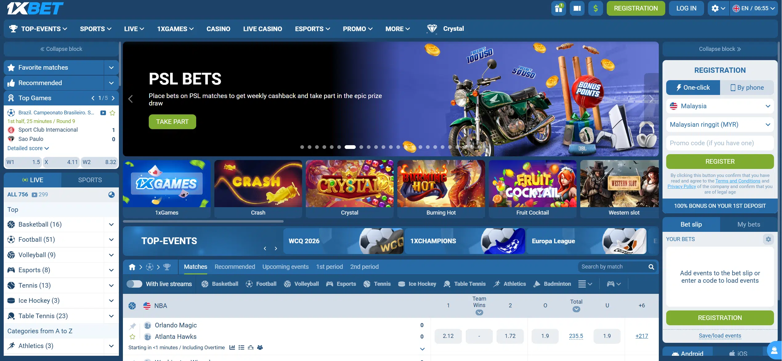 1xbet online casino homepage ui ux experience