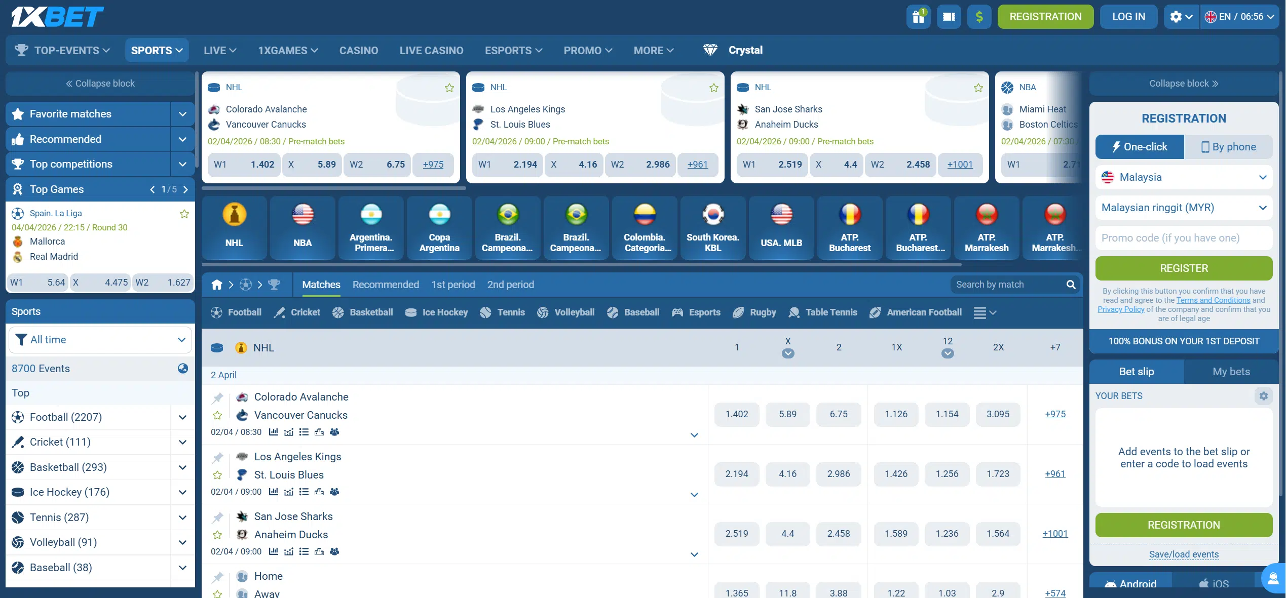 1xbet sports betting options