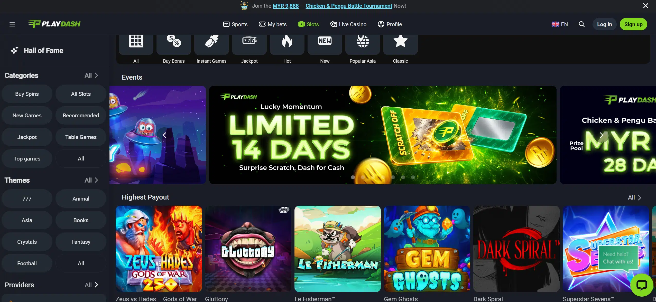 playdash online casino slot page